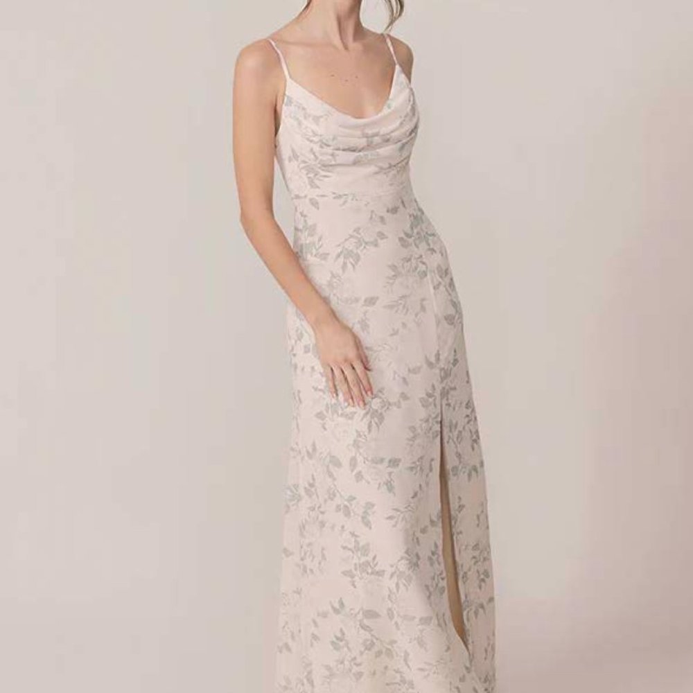 Revelry Bridesmaid Dress Ember Chiffon Floral in Champagne Bouquet